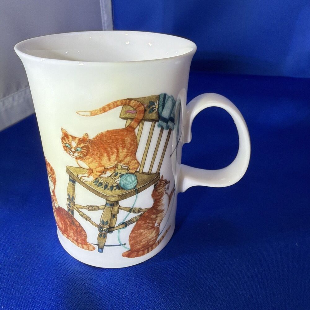 Dunoon Alley Cats Mug Cherry Denman Fine Bone China England Ginger Cats & Yarn